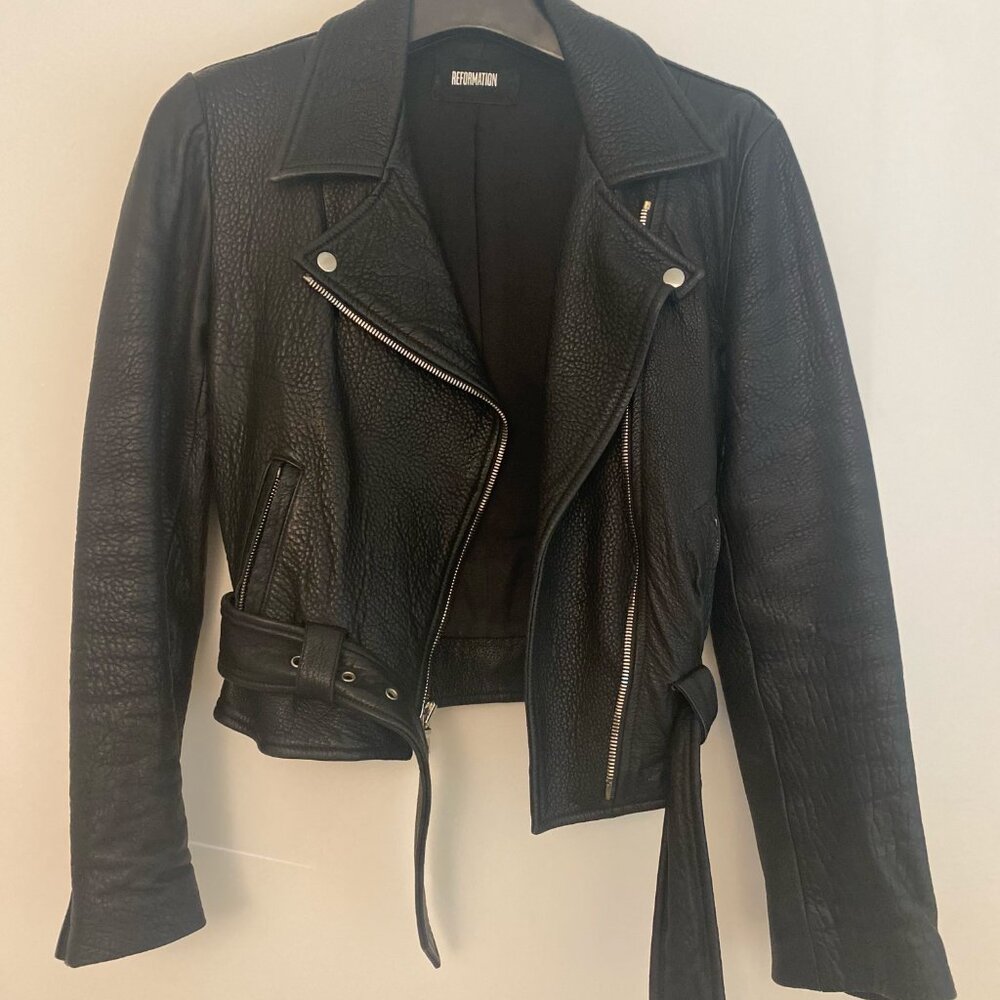 reformation leather biker jacket black